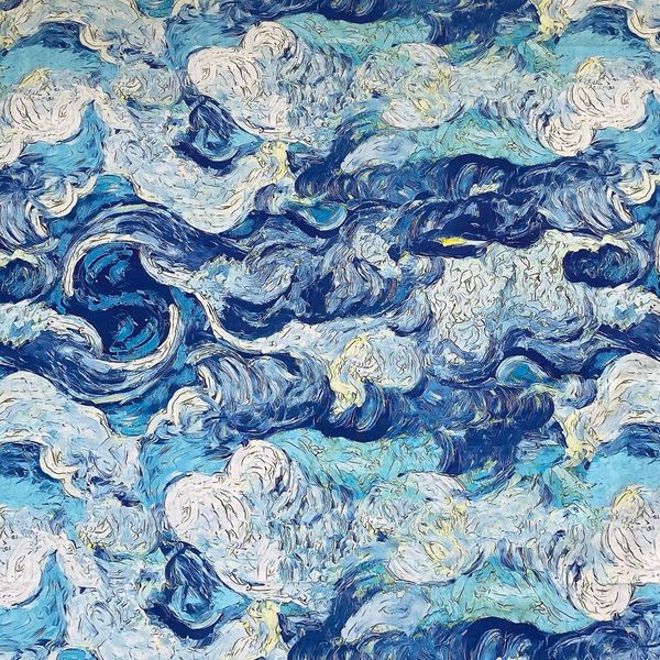 ВАН ГОГ , ТЕМНЫЕ ВОЛНЫ 100% хлопок Handmade Fabrics 1