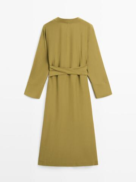 Massimo Dutti Длинное струящееся платье с V-образным вырезом, фисташково-зеленый