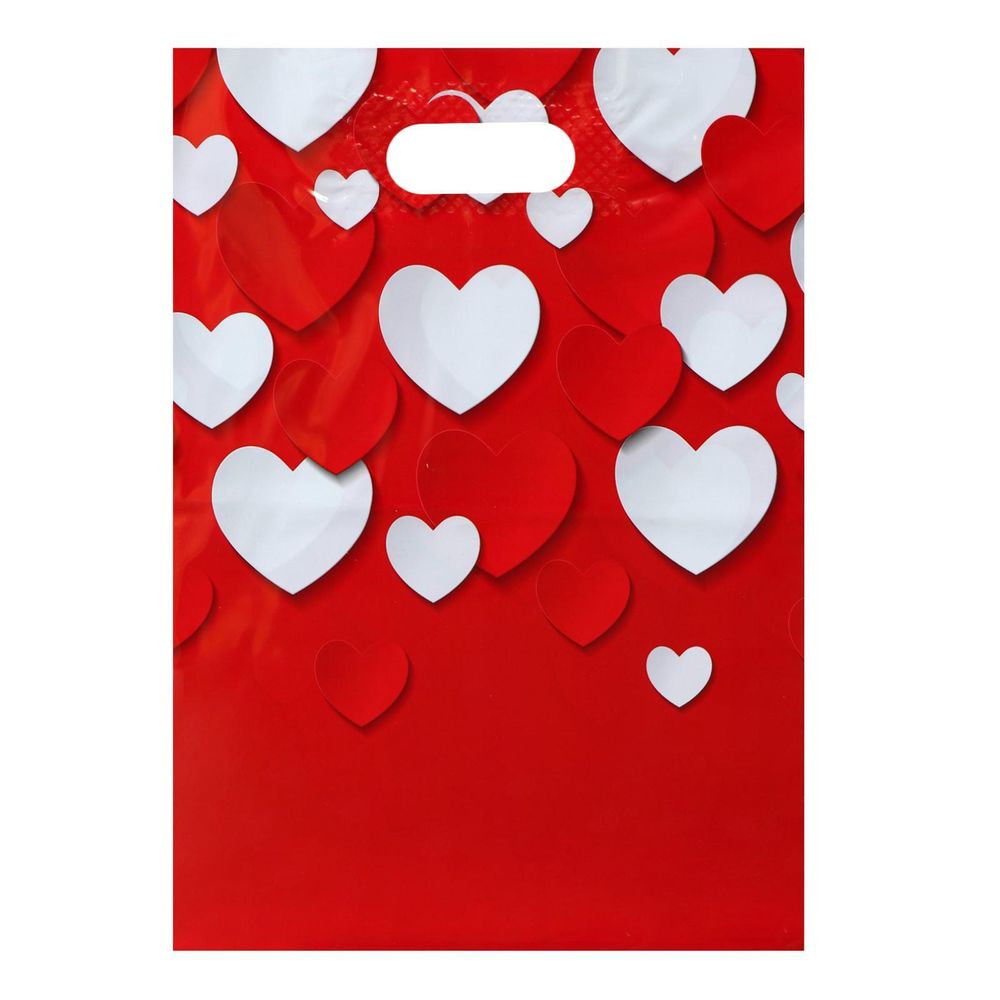 Полиэтиленовый принтованный пакет с вырубной усиленной ручкой - 31 х 40 см. (Цвет: красный с белым)