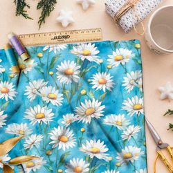 Ткань премиум габардин поле ромашек