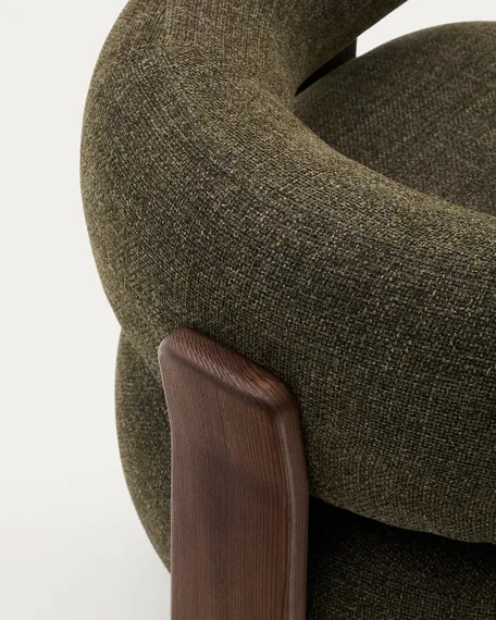 Кресло Granite на 3 ножках, зеленый шенилл, массив ясеня в отделке орех