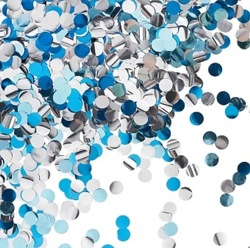 Латексный шар с мелким голубое ассорти конфетти, круг, 36 см