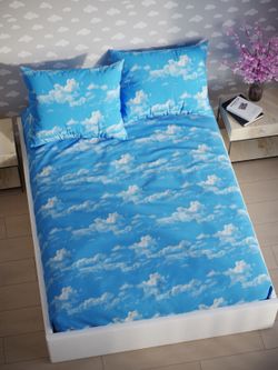 Постельное белье "Облака" 1,5-сп   наволочка 50х70 1шт Простынь на резинке 90х200 см  Пододеяльник 145х215 см  Сказка сатин