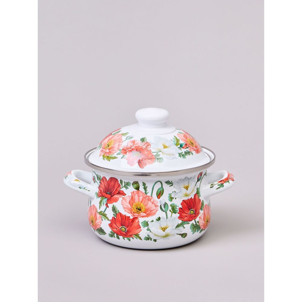 КАСТРЮЛЯ AGNESS ЭМАЛИРОВАННАЯ С ЭМАЛ.КРЫШКОЙ СЕРИЯ "МАКИ", 1.5 Л, 16*10 СМ