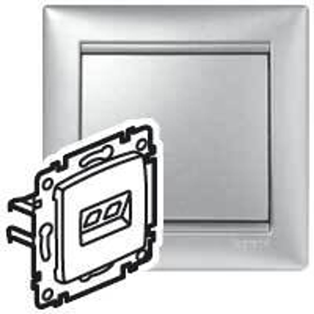 Розетка компьютерная двойная RJ45 категория 5e UTP с захватами - алюминий Valena Classic LEGRAND