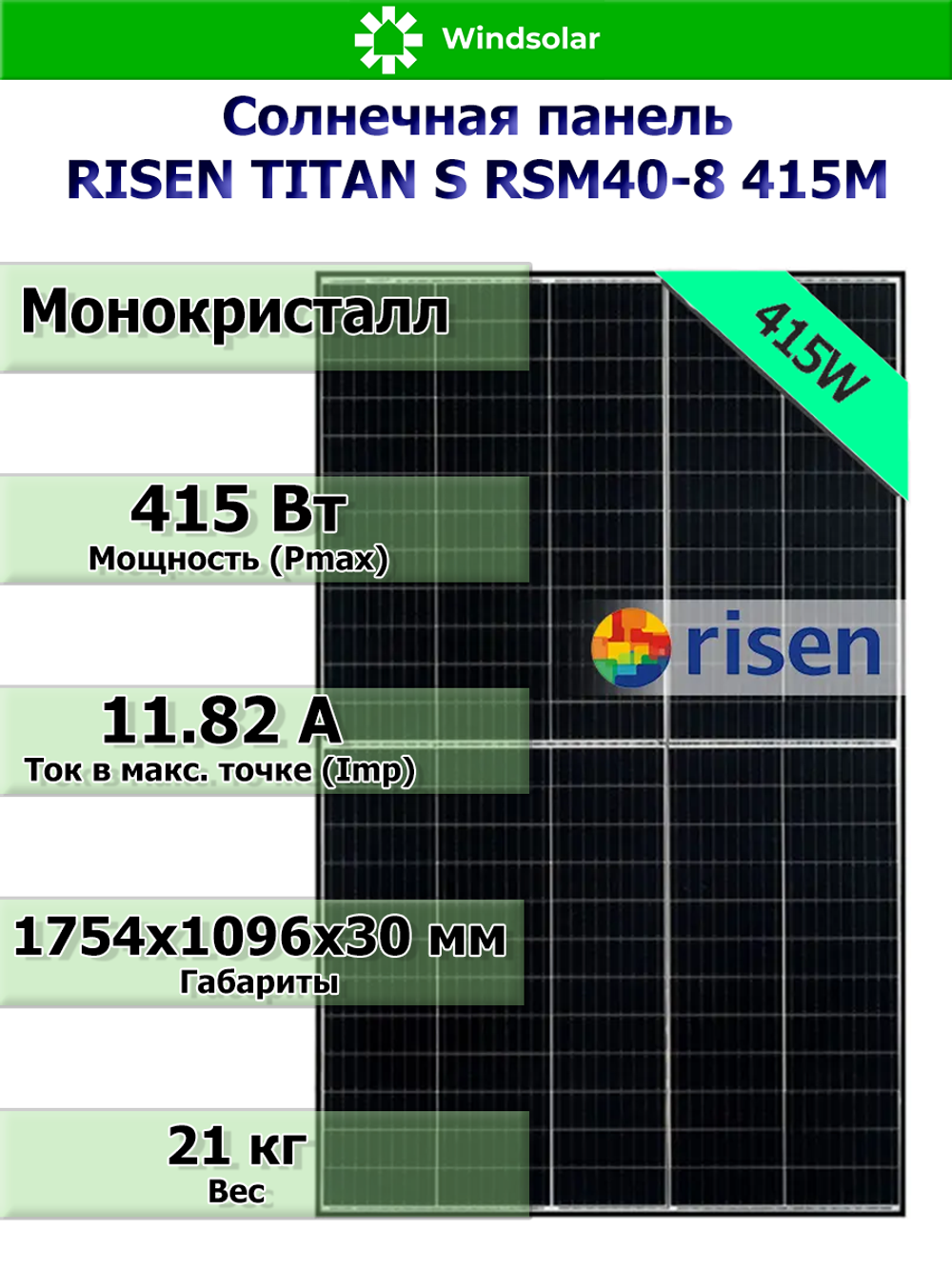 Солнечная панель RISEN TITAN S RSM40-8 415M FULL BLACK 415 Вт