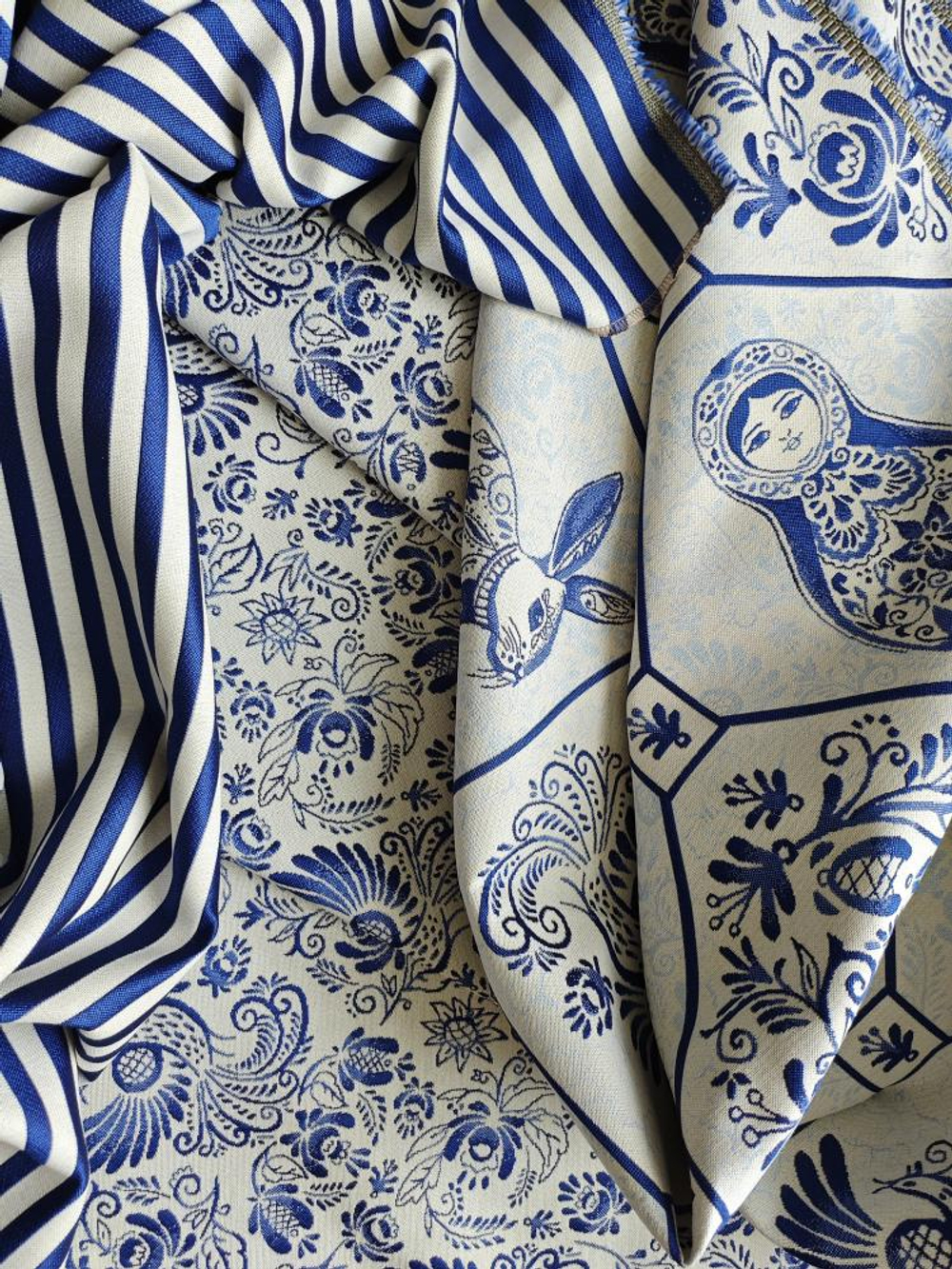 Гобелен в русском стиле Гжель ширина 140 см