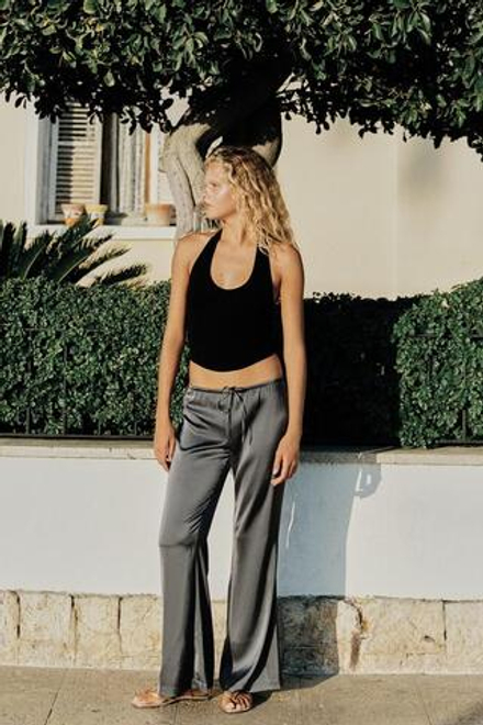 ZARA АТЛАСНЫЕ БРЮКИ НА ШНУРКЕ, ЦЕМЕНТНЫЙ