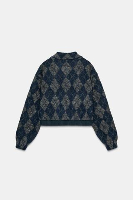 ZARA ТРИКОТАЖНЫЙ БОМБЕР С РОМБАМИ, РАЗНОЦВЕТНЫЙ