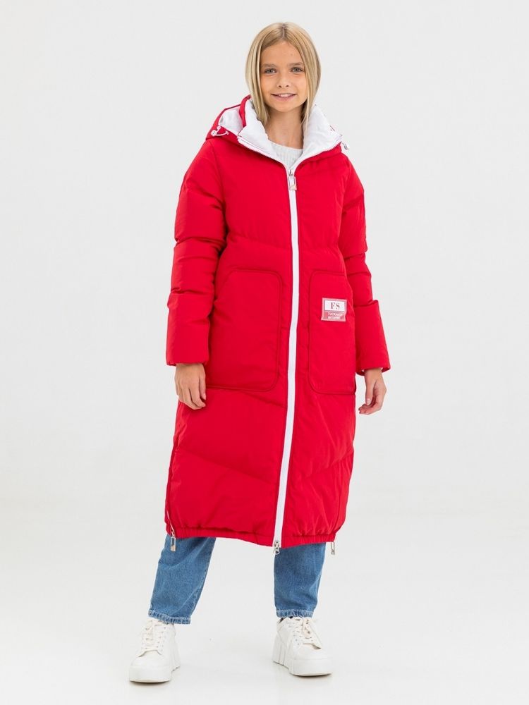 Длинное красное пальто на зиму JAN STEEN