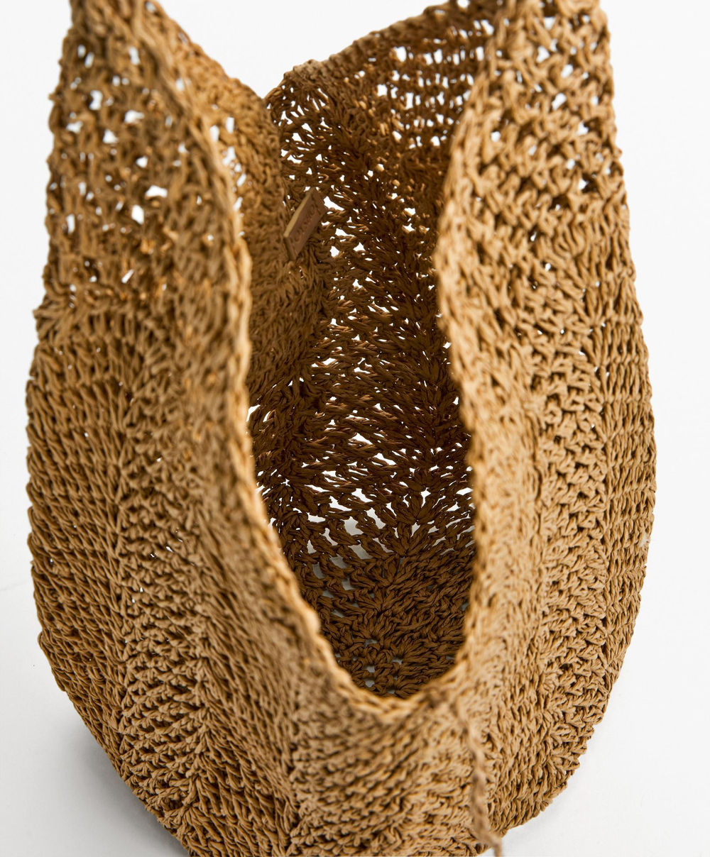 Oysho Сумка-хобо из натуральной ткани, бежевый