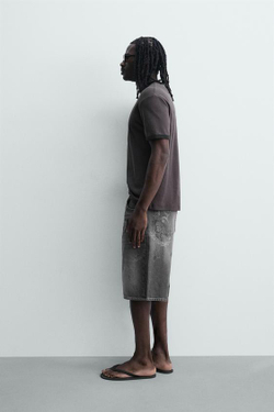 ZARA ДЖИНСОВЫЕ ШОРТЫ BAGGY С ЦЕПЯМИ, СЕРЫЙ
