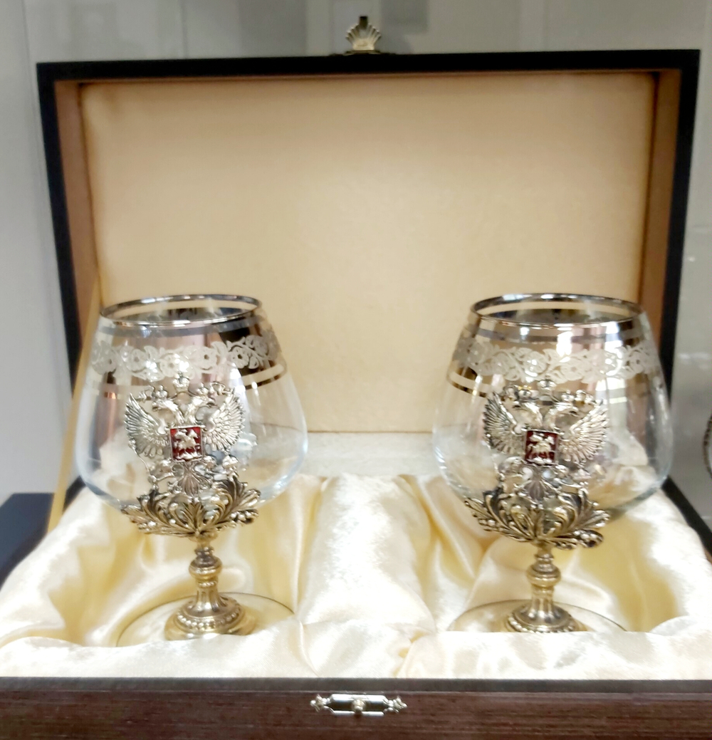 Набор из 2-х бокалов для коньяка "Герб РФ" (подарочный футляр)