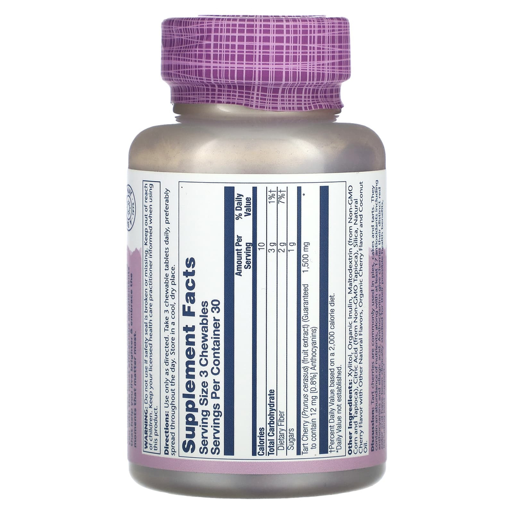 Solaray, Vital Extracts Tart Cherry, натуральная вишня, 90 жевательных таблеток (500 мг в каждой жевательной таблетке)