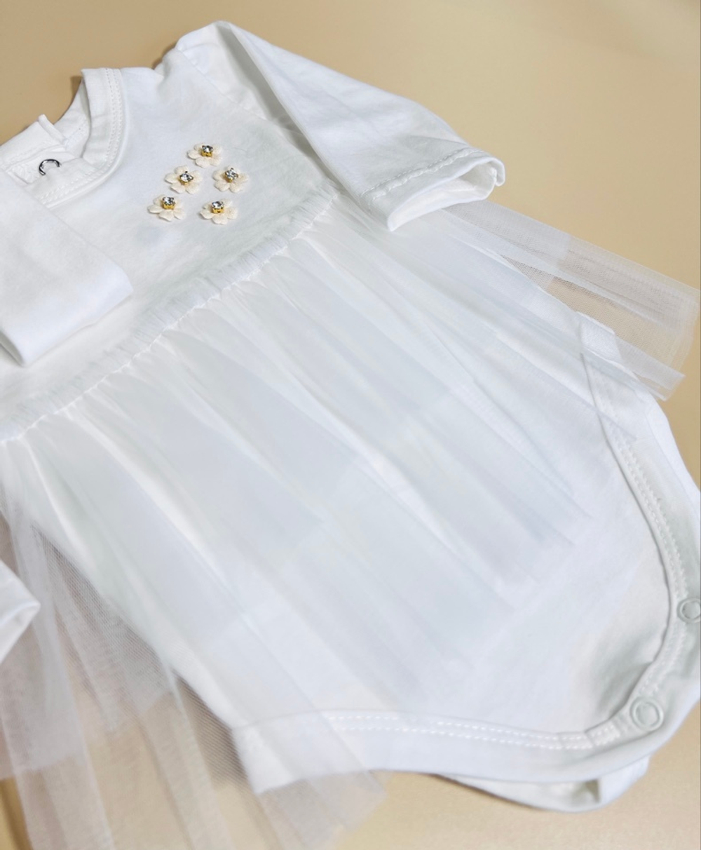 Нежное боди-платье для малышки с повязкой на голову