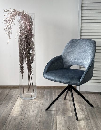 Стул BERRIES 360 град. Синий Loris-37, велюр/ темно-синий 7525-56, велюр/ черный каркас