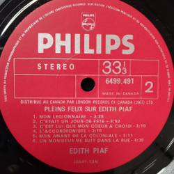 Винтажная виниловая пластинка LP Pleins Feux Sur Edith Piaf Эдит Пиаф (Canada 1975)