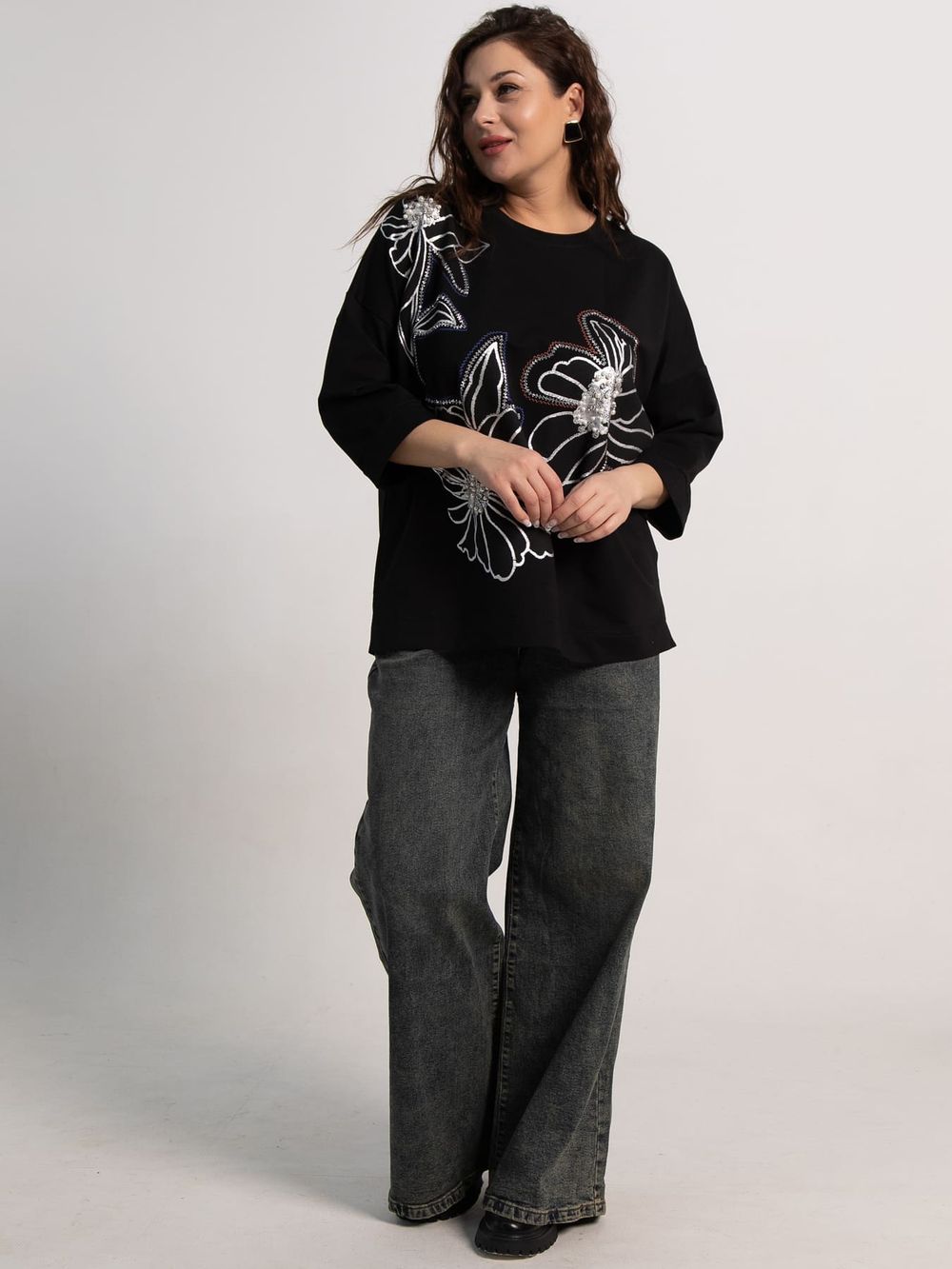 Блуза Цветочная рапсодия (черная) Б15311-18М LT Collection