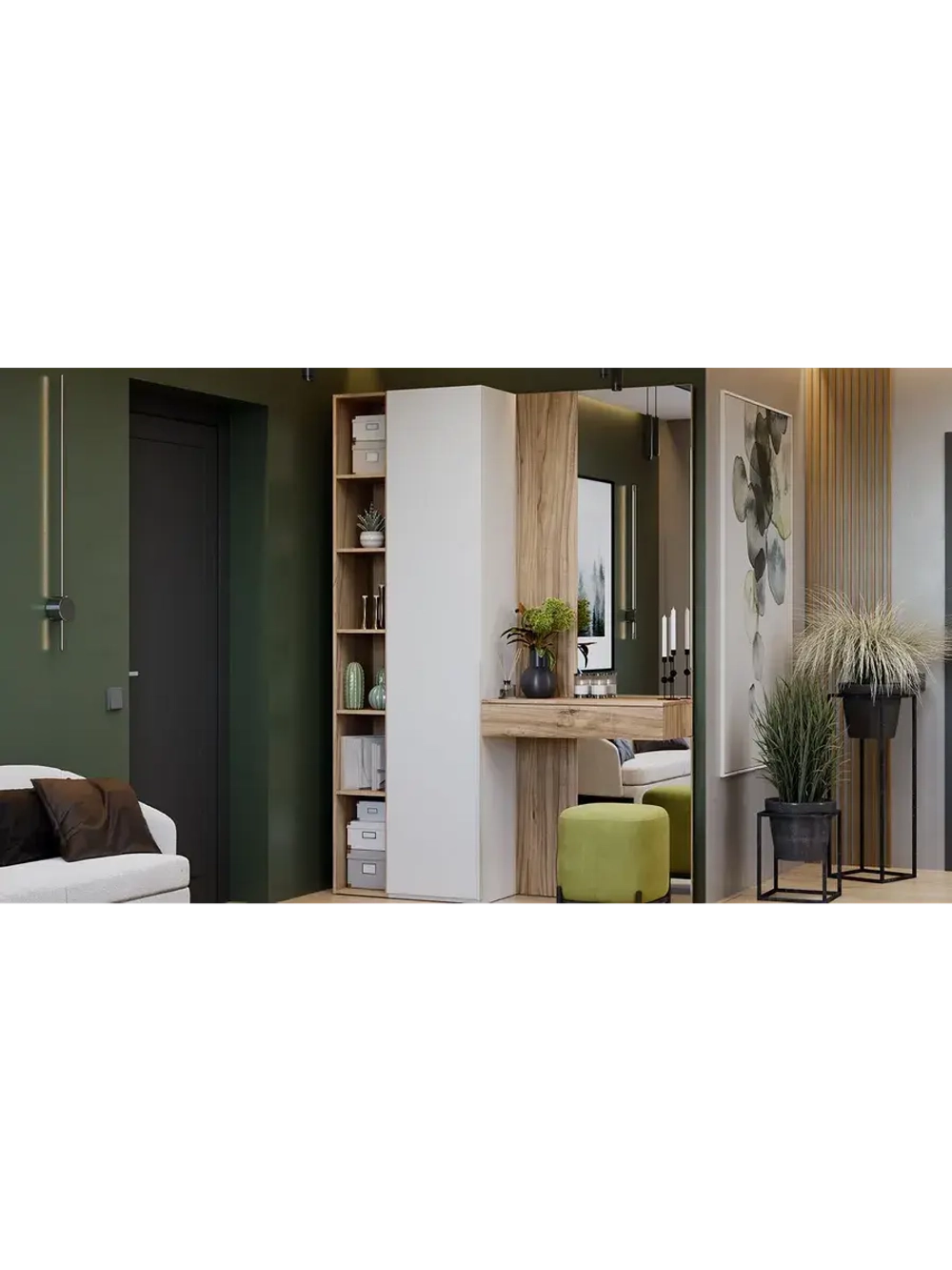 Прихожая с зеркалом Белый Жемчуг 152х36х217