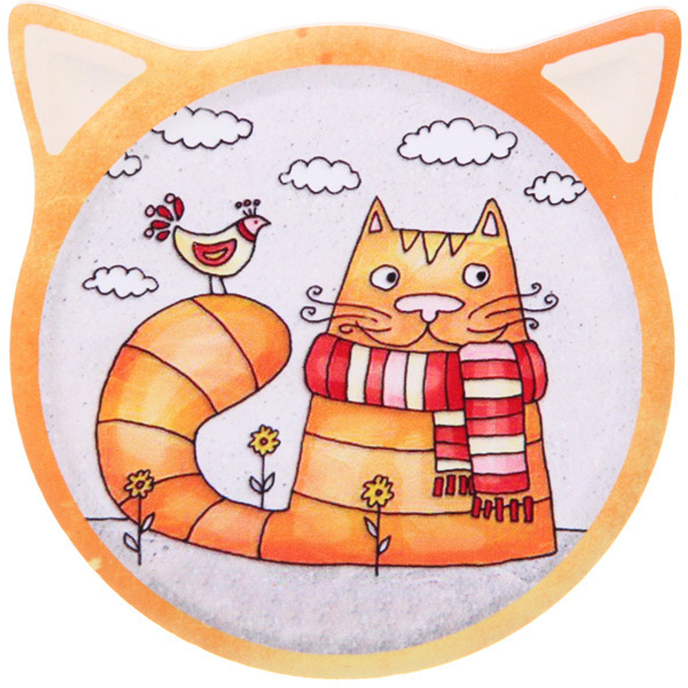 Подставка керамическая 10*11 см «Котики» С птичкой