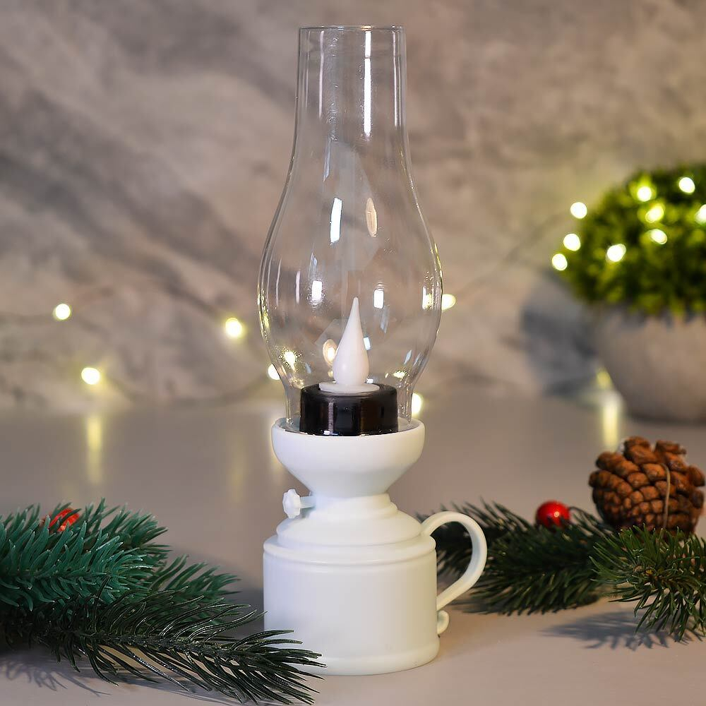 Сувенир новогодний с подсветкой "Лампа. Винтаж" 7,3*18,5см, белый