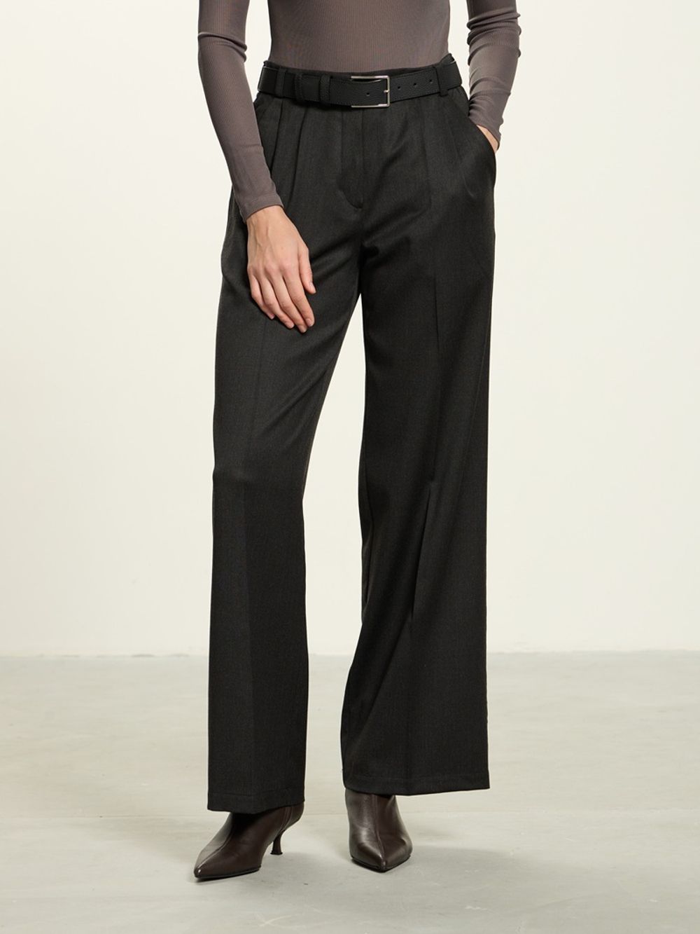 Брюки палаццо на молнии из шерсти графит