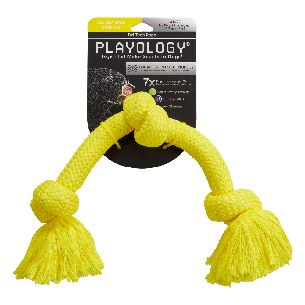 Playology жевательный канат DRI-TECH ROPE для собак средних и крупных пород с ароматом курицы, большой, цвет желтый