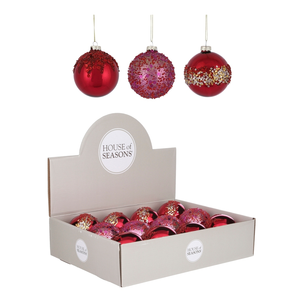 Набор шаров 12шт 8см House of Seasons красный/малиновый 3 вида в ассортименте