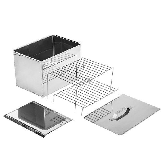 Коптильня двухъярусная Стандарт Высокий с поддоном для сбора жира 380x280x270 (нерж. сталь 0,8 мм)