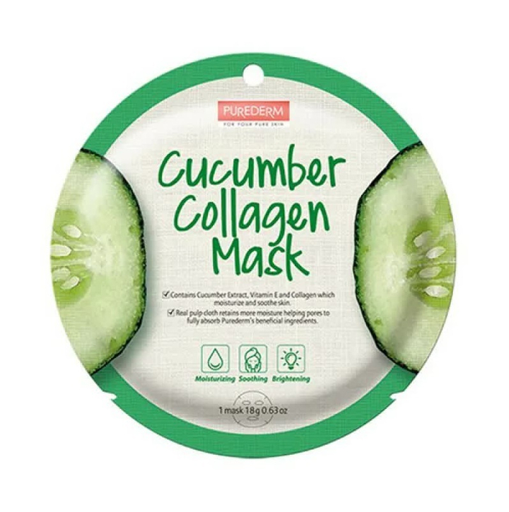 Маска для лица Purederm Cucumber Collagen Mask тканевая с огурцом и коллагеном (круглая) 18 г