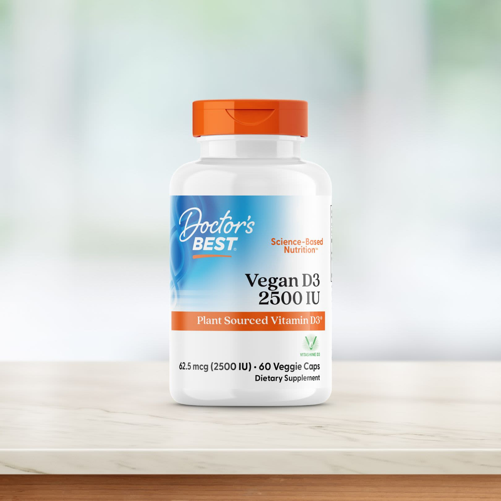 Doctor's Best, веганский витамин D3 с Vitashine D3, 2500 МЕ, 60 вегетарианских капсул