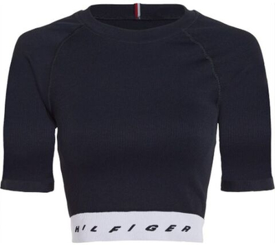 Женская теннисная футболка Tommy Hilfiger Slim Seamless Cropped SS Tee - Blue