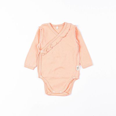 Long-sleeved kimono bodysuit with ruffles 3-18 months - Flamingo