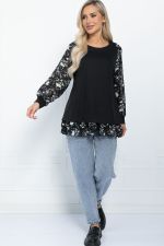 Блуза Хелли (черная/тюльпаны) Б11371 LT Collection