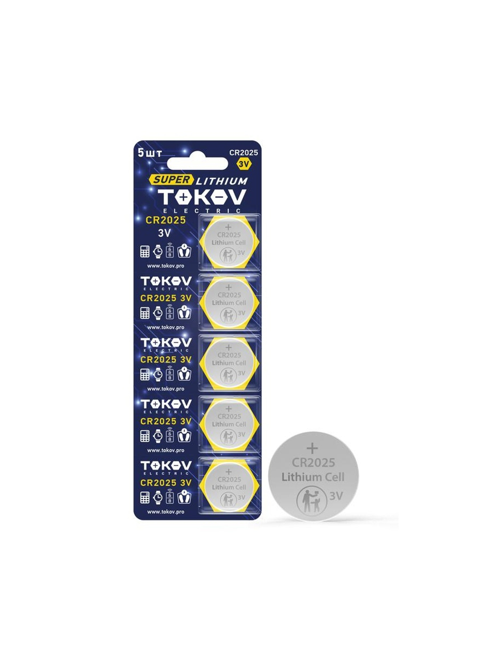 Элемент питания литиевый CR2025 таблетка (блистер 5шт) TOKOV ELECTRIC TKE-LI-CR2025/B5