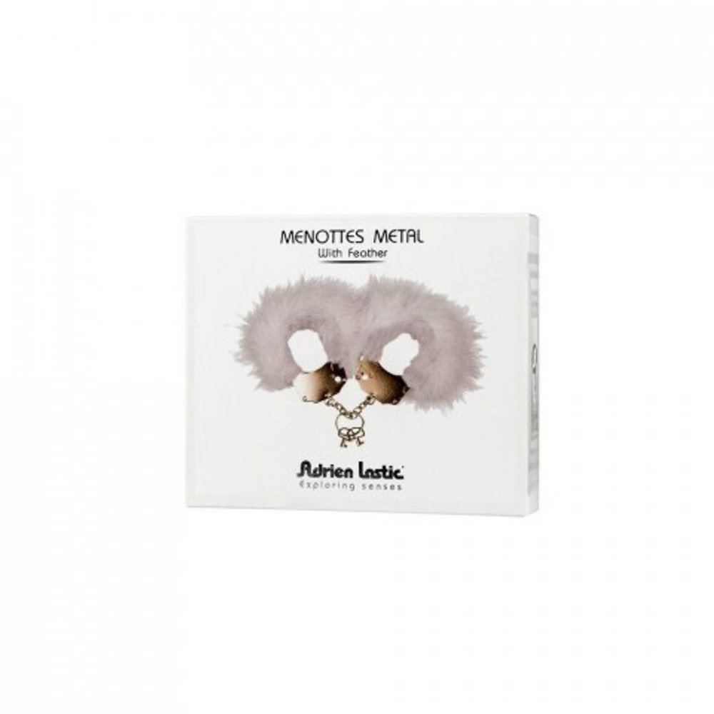 Металлические наручники с белыми перьями Adrien Lastic