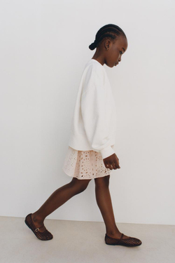 ZARA ЮБКА В СТИЛЕ ПЭЧВОРК С АЖУРНОЙ ВЫШИВКОЙ, ТЕЛЕСНО-РОЗОВЫЙ