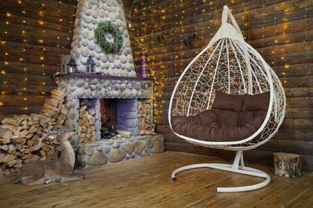 Подвесное кресло-кокон FISHT белое, коричневая подушка (Laura Outdoor)