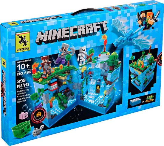 Конструктор Майнкрафт "Крепость дракона голубая" 898 деталей со светом