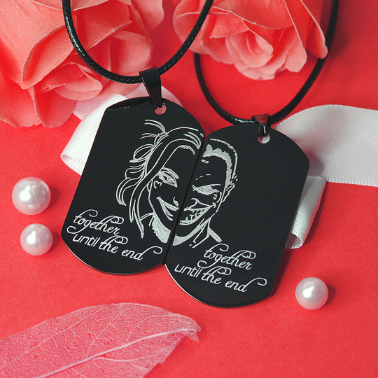 Парные чёрные жетоны для двоих с гравировкой на заказ (чёрный титановый сплав)