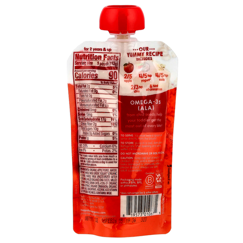 Happy Family Organics, Happytot, Super Morning, этап 4, органические яблоки, корица, йогурт, овес и суперчайя, 113 г (4 унции)