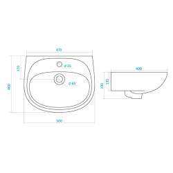 Раковина подвесная Santek Анимо 50см. 1.WH11.0.496 схема