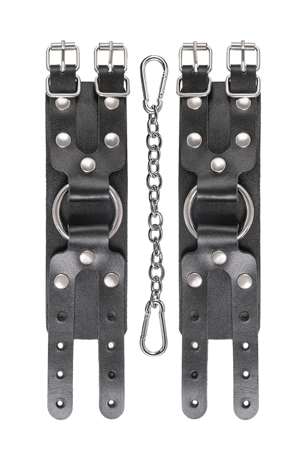 Черные кожаные наручники-браслеты с двумя ремешками