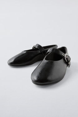 ZARA БАЛЕТКИ С ПРЯЖКОЙ, ЧЕРНЫЙ