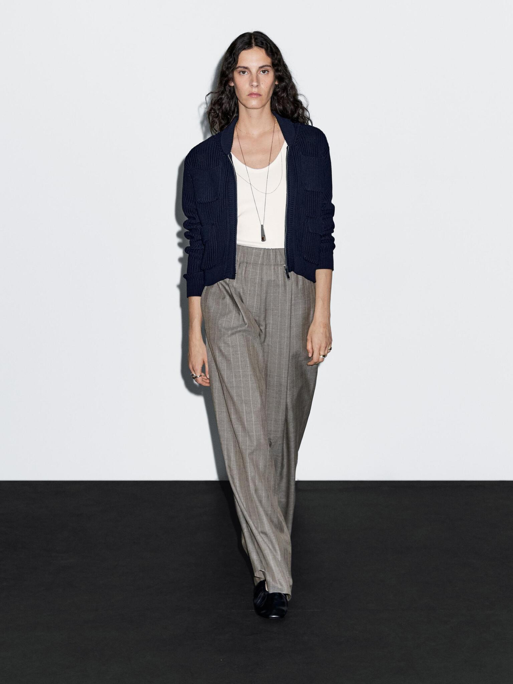 Massimo Dutti Брюки в тонкую полоску из 100% шерсти, серо-бежевый