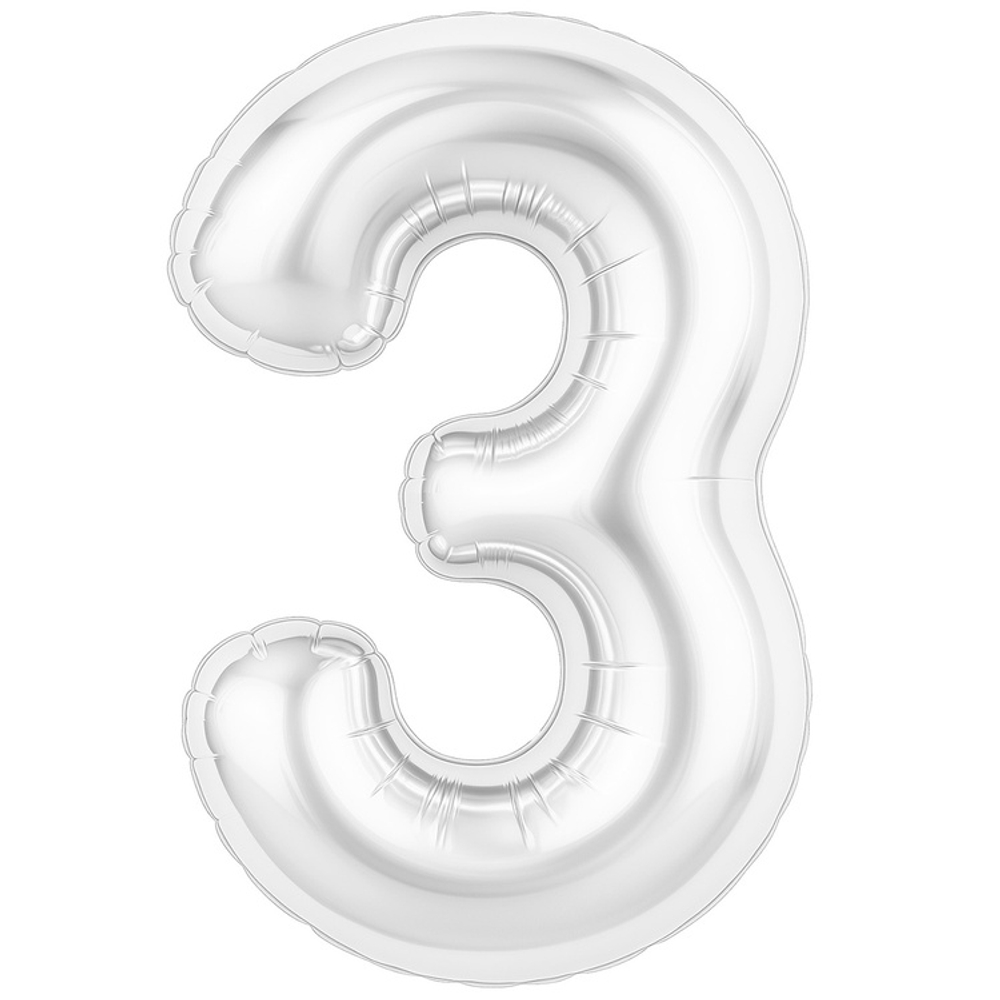 Шар фольгированный Цифра 3 101 см (Белый)