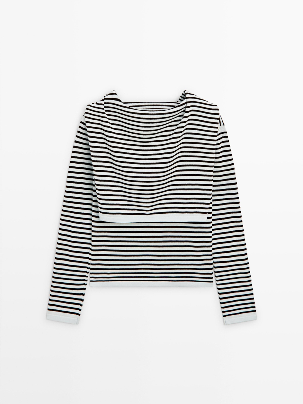 Massimo Dutti Свитер в полоску с декоративными деталями на рукавах, голубой