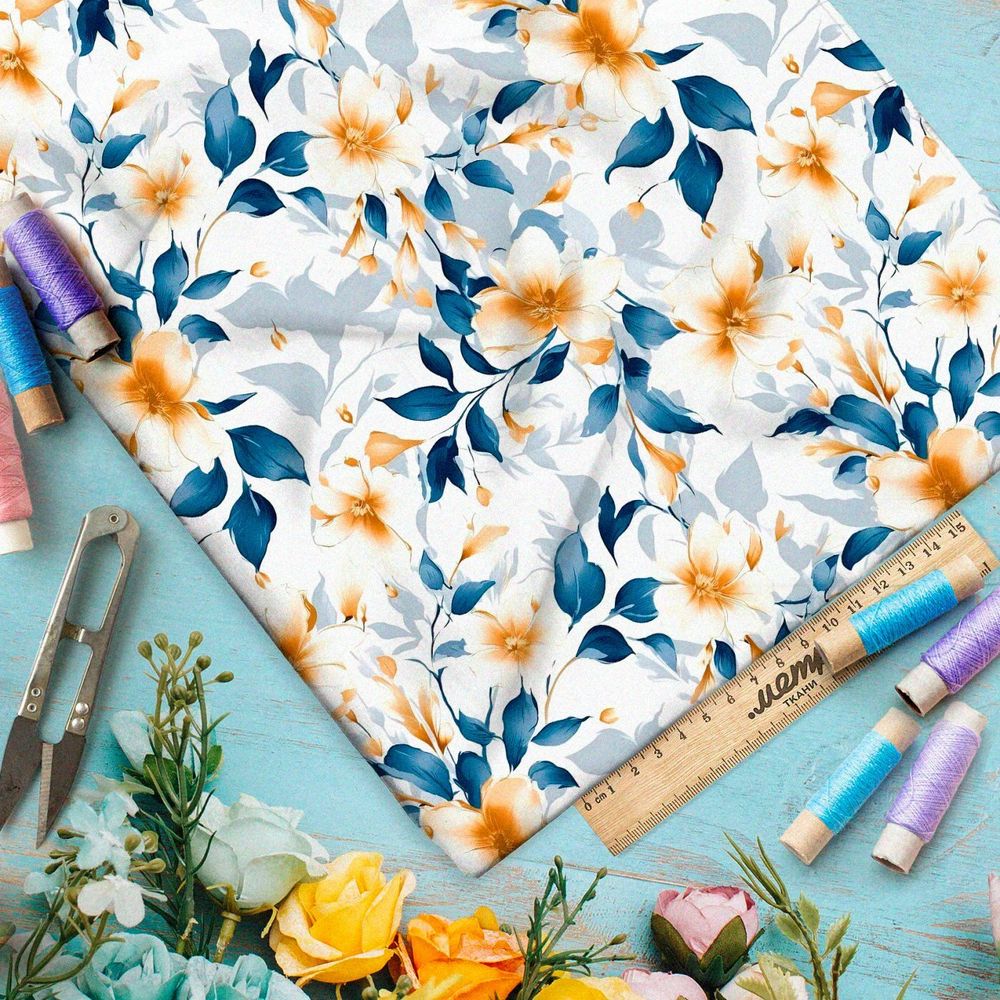 Ткань премиум шелк искусственный Армани цветочные грезы