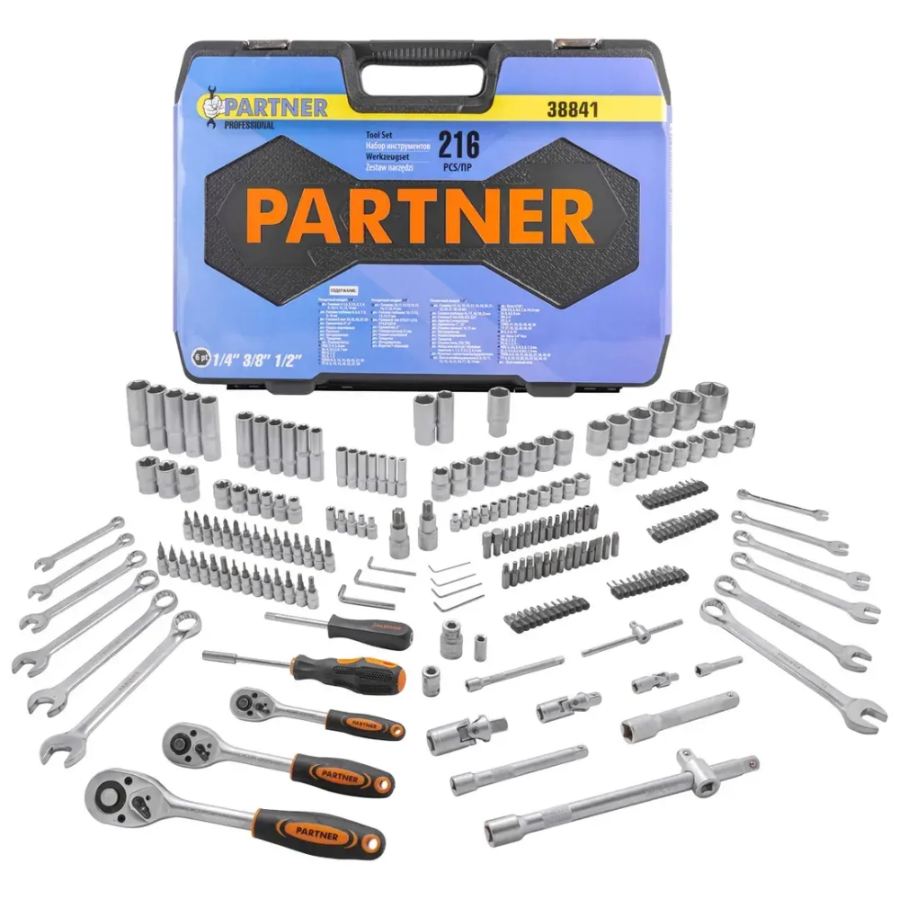 Набор инструментов 216пр. 1/4'', 3/8'', 1/2''(6гр.) Partner PA-38841