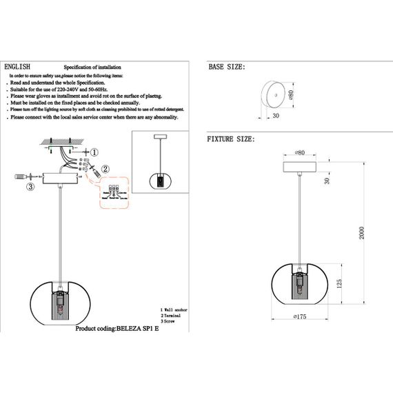 Подвесной светильник Crystal Lux Beleza SP1 E Chrome